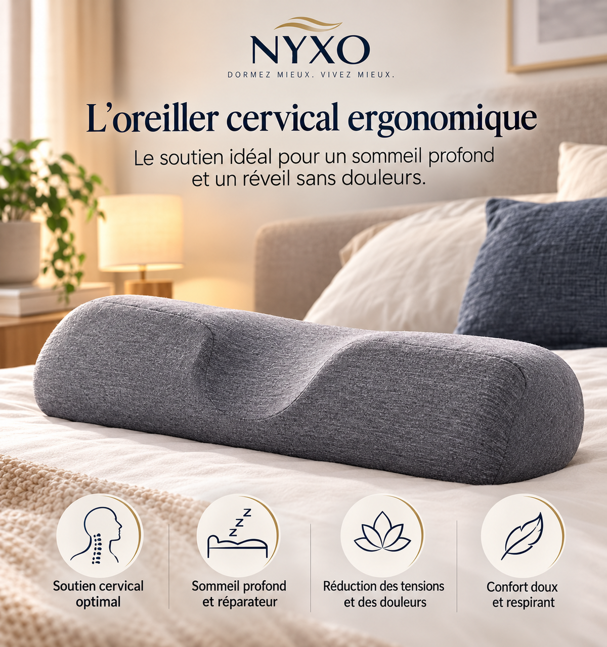 Oreiller Cervical Ergonomique Nyxo — aperçu de la texture et du confort