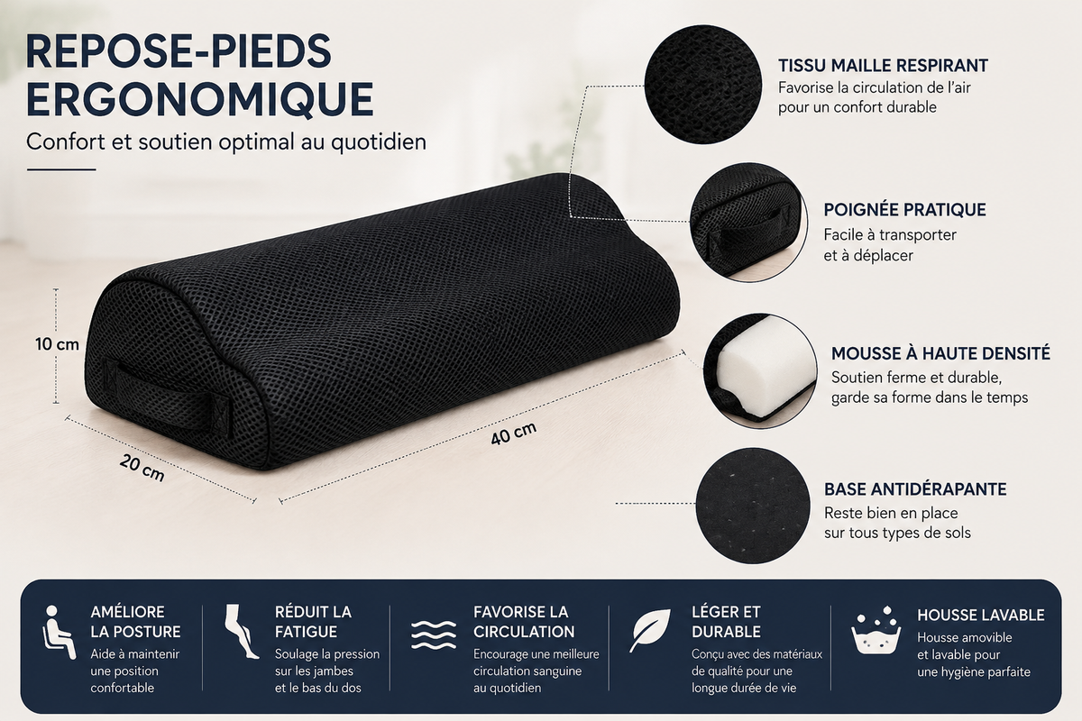 Repose-pieds Ergonomique Bureau Nyxo — en situation, usage quotidien
